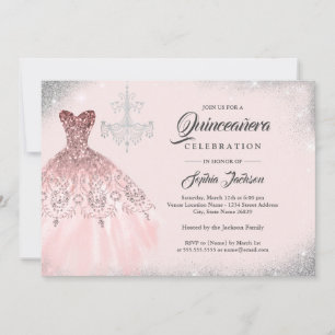 Invitation Dentelle rose or Diamond Gown Quinceanera