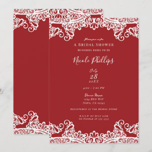Invitation Dentelle rouge et blanche Élégante Fête des mariée
