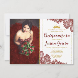 Invitation Dentelle rouge foncé et Parties scintillant or Pri