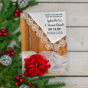 Invitation Dentelle rouge rustique hiver Enregistrer la date