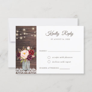 Invitation Dentelle rustique en bois Brousse Bourgogne Mason 