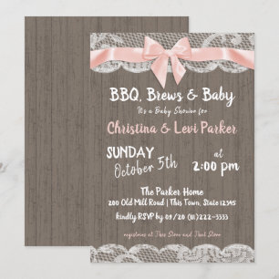 Invitation Dentelle rustique et Baby shower en bois