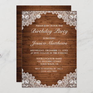 Invitation Dentelle rustique et blanche sur mesure Anniversai