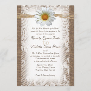 Invitation Dentelle rustique et Burlap avec Daisy comme Gazan