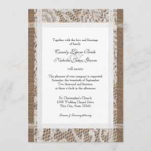 Invitation Dentelle rustique et Mariage Burlap 7x5