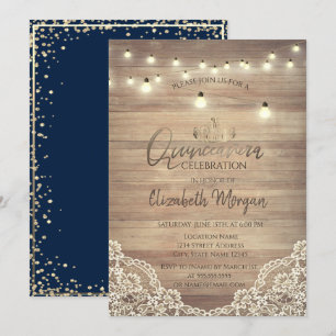 Invitation Dentelle rustique, Lumières, Tiara, Diamonds Quinc