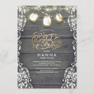 Invitation Dentelle rustique Mason Jar Lumières Fête des mari