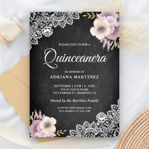 Invitation Dentelle Rustique Pink Floral Quinceanera