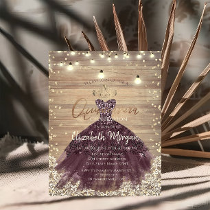 Invitation Dentelle rustique, Tiara, Lumières, Robe, Quinceañ