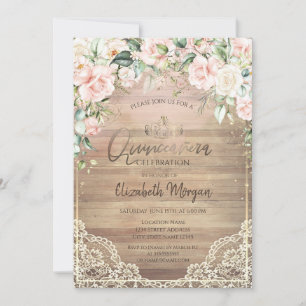 Invitation Dentelle, Tiara, Lumières, Bois Roses Rose Quincea
