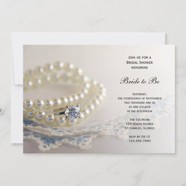 Invitation Dentelle Vintage bleue, perles et Fête des mariées (Devant)