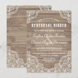 Invitation Dentelle Vintage lunaire Vieux dîner de répétition