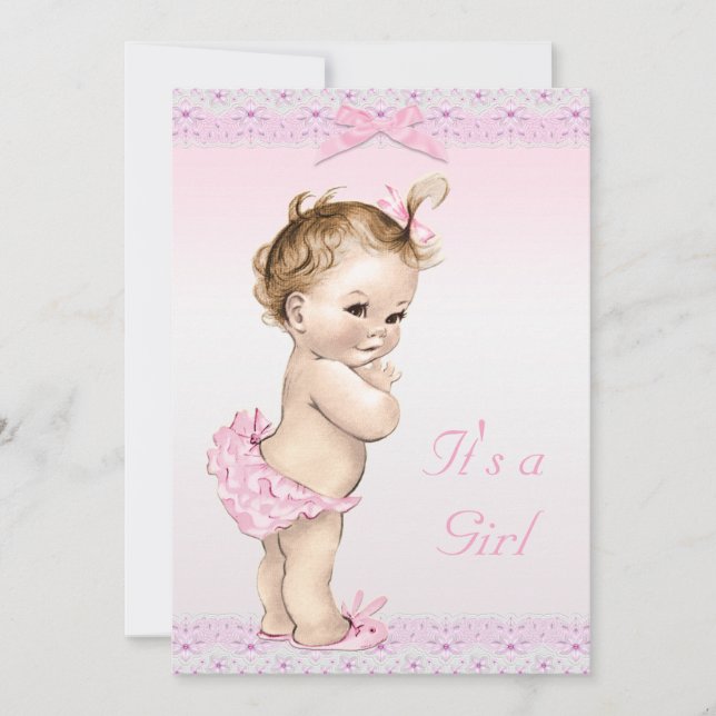 Invitation Dentelle vintage mignonne de Faux de douche de (Devant)