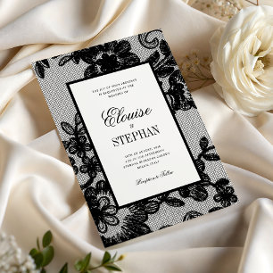 Invitation Dentelle Vintage Noir & Blanc Floral Antique Maria