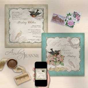 Invitation Dentelle Vintage Rose - Aqua Blue