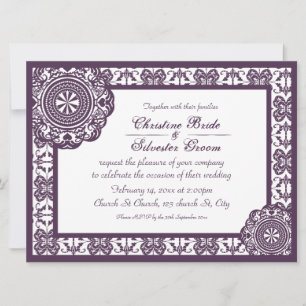 Invitation Dentelle violette arabesque, 6,5 x 8,75 mariages