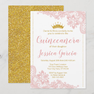 Invitation Dentelles blanches et Parties scintillant Gold Pri