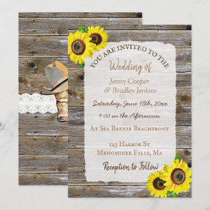Invitation Dentelles, bottes de cowboy et Mariage de tourneso