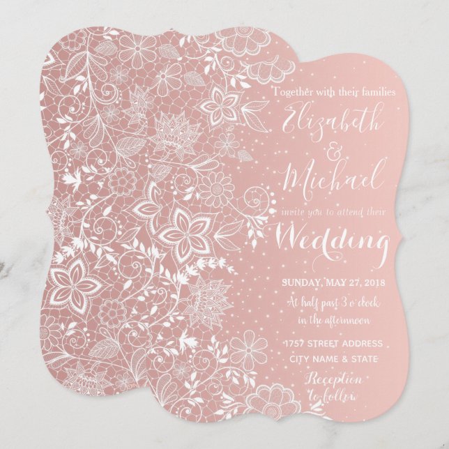 Invitation Dentelles et confettis mariages (Devant / Derrière)