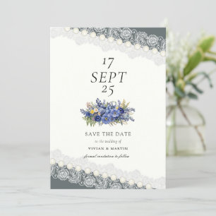 Invitation Dentelles vintages Et Perles Florales Enregistrer