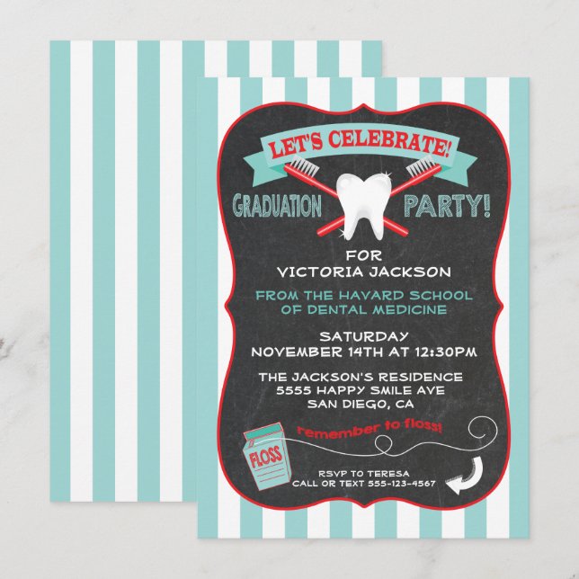 Invitation Dentiste ou hygiéniste dentaire Fête de graduation (Devant / Derrière)