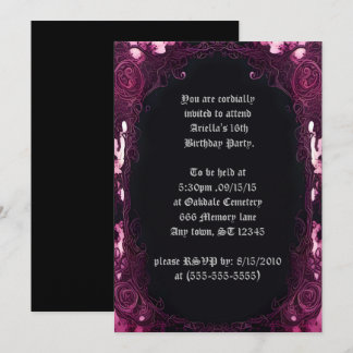 Invitation Déplaisant rose encadré noir miroir doux 16 Annive