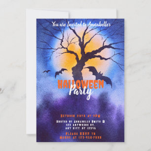 Invitation Déplaisant Tree Pleine lune chauves-souris Hallowe