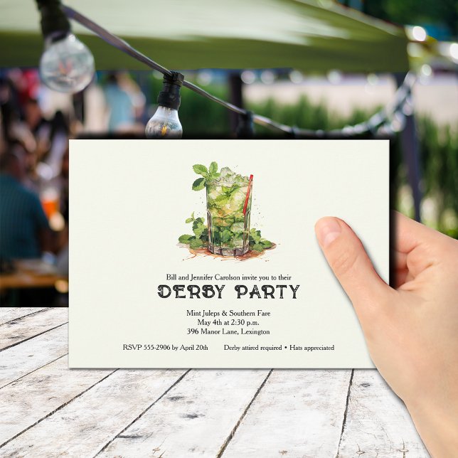 Invitation Derby de Julep à l'eau Mint (Mint Julep Derby Party Invitations)