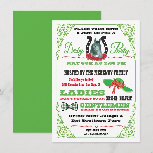 Invitation Derby Horse Racing Party (Devant / Derrière)