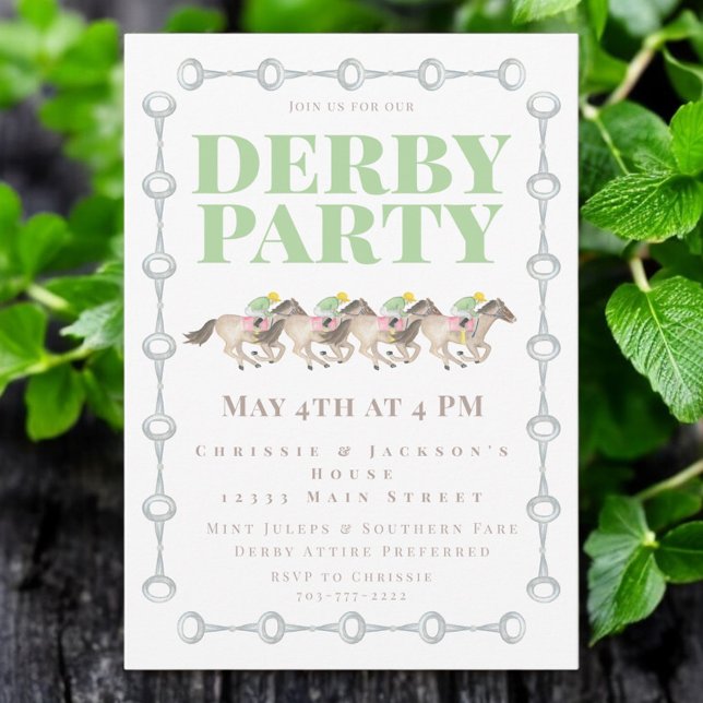Invitation Derby Party Horses Racing Aquarelle (Créateur téléchargé)