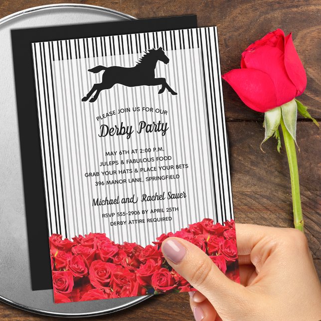 Invitation Derby Racehorse Silhouette et Parti Rose (Order INSTANT DOWNLOAD to send digitally or PRINTED invitations to mail or both!)