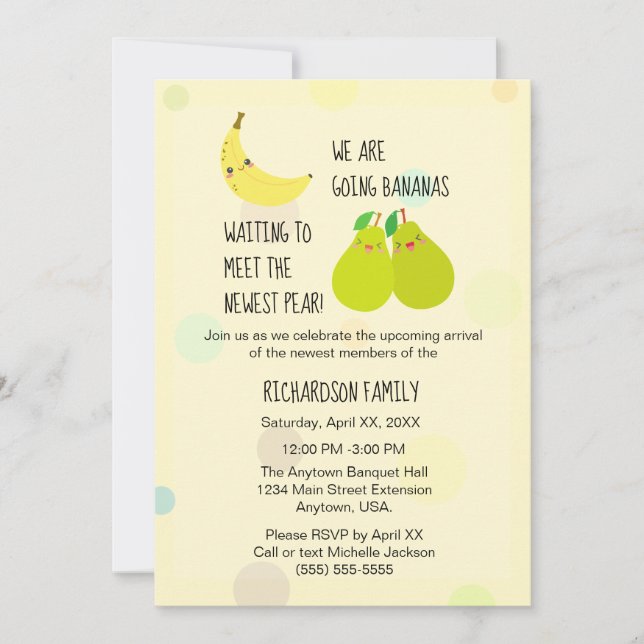 Invitation Dernier Baby shower de jumeaux neutres de genre Pe (Devant)