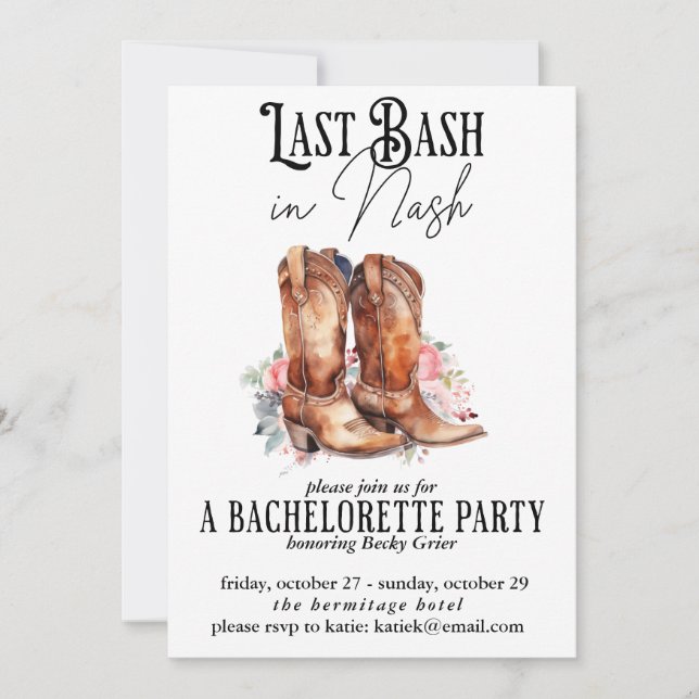 Invitation Dernier Bash à Nash Bachelorette Party Floral (Devant)
