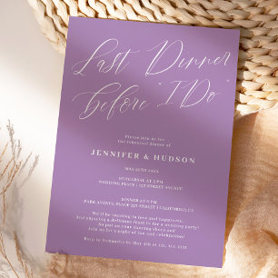 Invitation Dernier dîner de répétition mariage violet