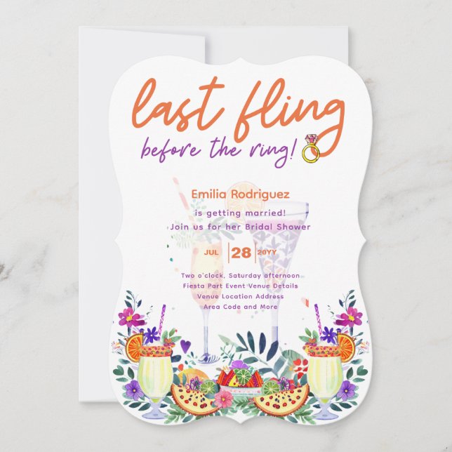 Invitation Dernier Fling avant anneaux Cocktails Fête des mar (Devant)