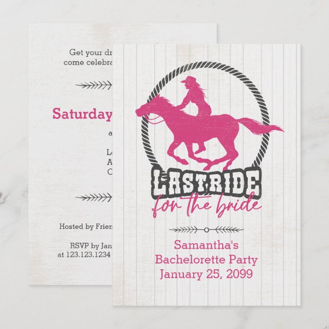 Invitation Dernier Ride Rose Chaud Pour L'Invitation De Marié (Devant / Derrière)