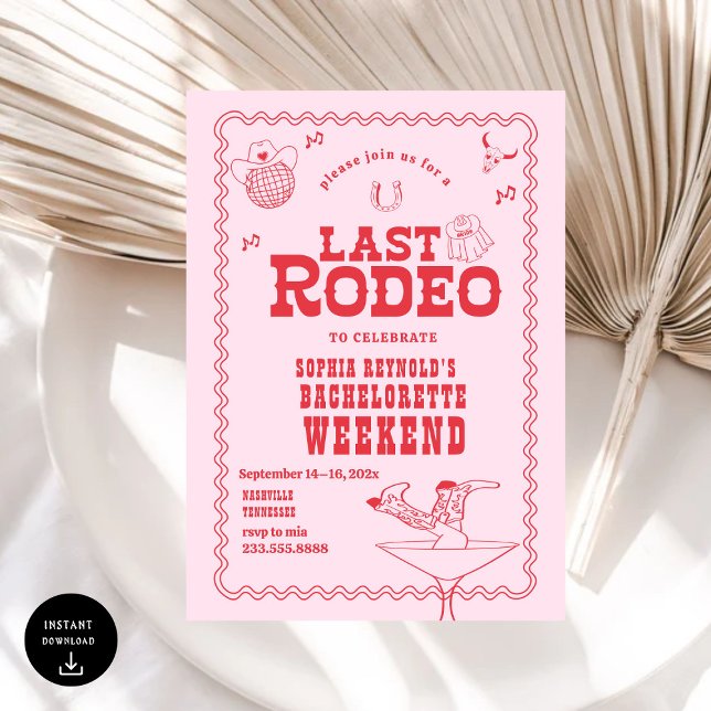Invitation Dernier Rodeo Cowgirl rose et rouge Bachelorette (Créateur téléchargé)