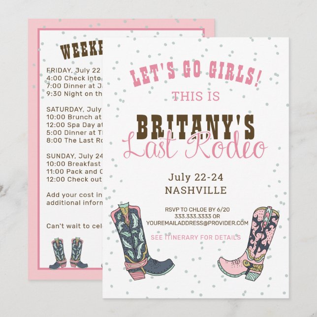 Invitation Dernier Rodeo Nashville Pink Cowgirl Bachelorette (Devant / Derrière)