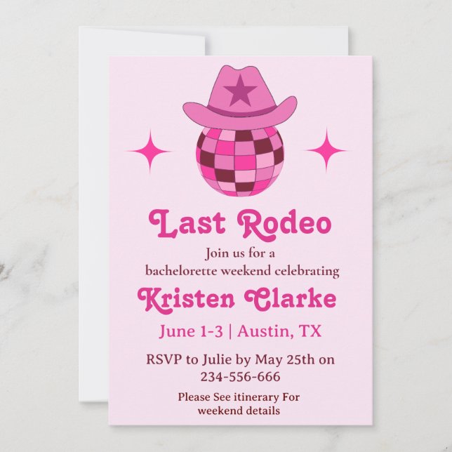 Invitation Dernier Rodeo Pink Disco Cowgirl Bachelorette (Devant)