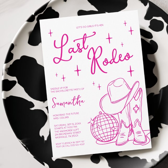 Invitation Dernier Rodeo Rose Cowgirl Disco Bachelorette Part (Last Rodeo Pink Cowgirl Disco Bachelorette Party Invitation)