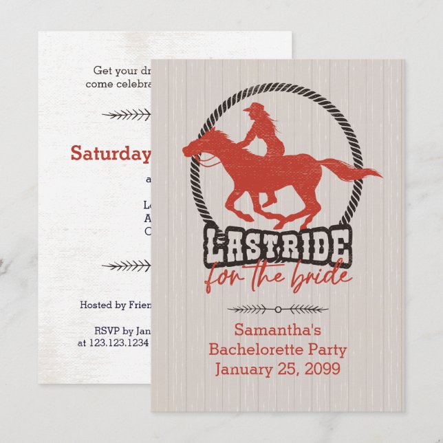 Invitation Dernier Roulé Rouge Pour La Mariée (Devant / Derrière)