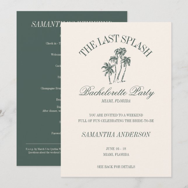 Invitation Dernier Splash Beach Bachelorette Logo Voyage pour (Devant / Derrière)