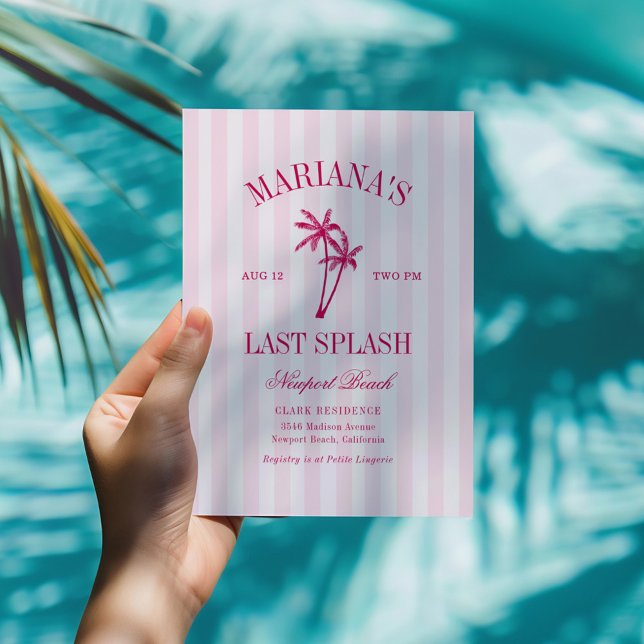 Invitation Dernier Splash Beach Palms Hot rose Bachelorette (Créateur téléchargé)