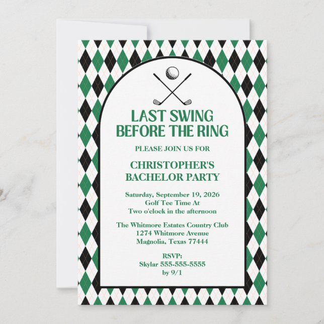 Invitation Dernier Swing avant l'enterrement de vie de garçon (Devant)