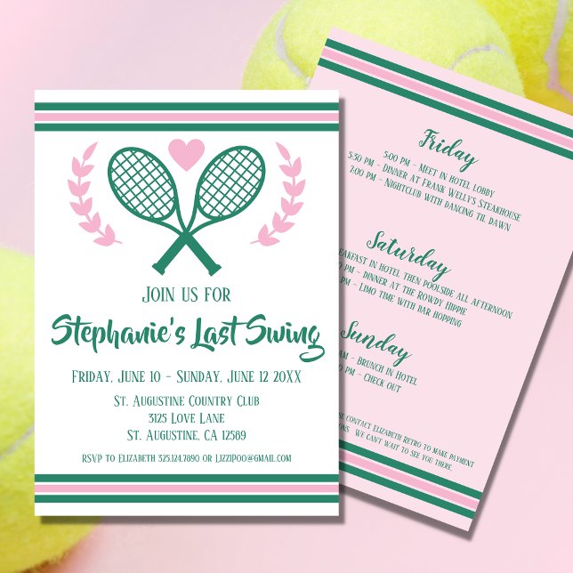 Invitation Dernier Swing Tennis Country Club Bachelorette (Get Country Club vibes with the perfect invitation for your bach weekend. )