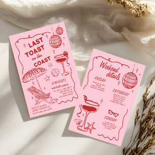 INVITATION DERNIER TOAST RETRO DOODLE BACHELORETTE WEEK-END