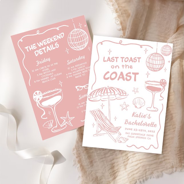 Invitation Dernier Toast Rose Sur La Côte Bachelorette Week-E (Créateur téléchargé)