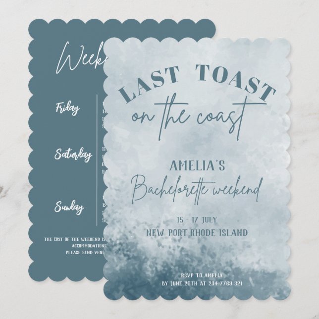 Invitation Dernier toast sur la côte Bachelorette fête (Devant / Derrière)