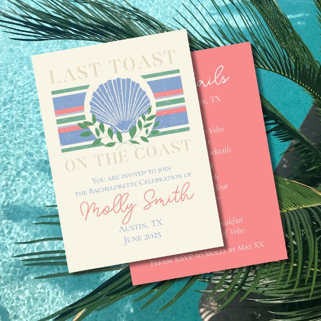 Invitation Dernier toast sur la côte - Bachelorette nautique (Last Toast on the Coast invite with modern font - perfect for bachelorette or bridal celebrations!)