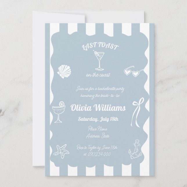 Invitation Dernier Toast Sur La Côte Bachelorette Pary Invita (Devant)